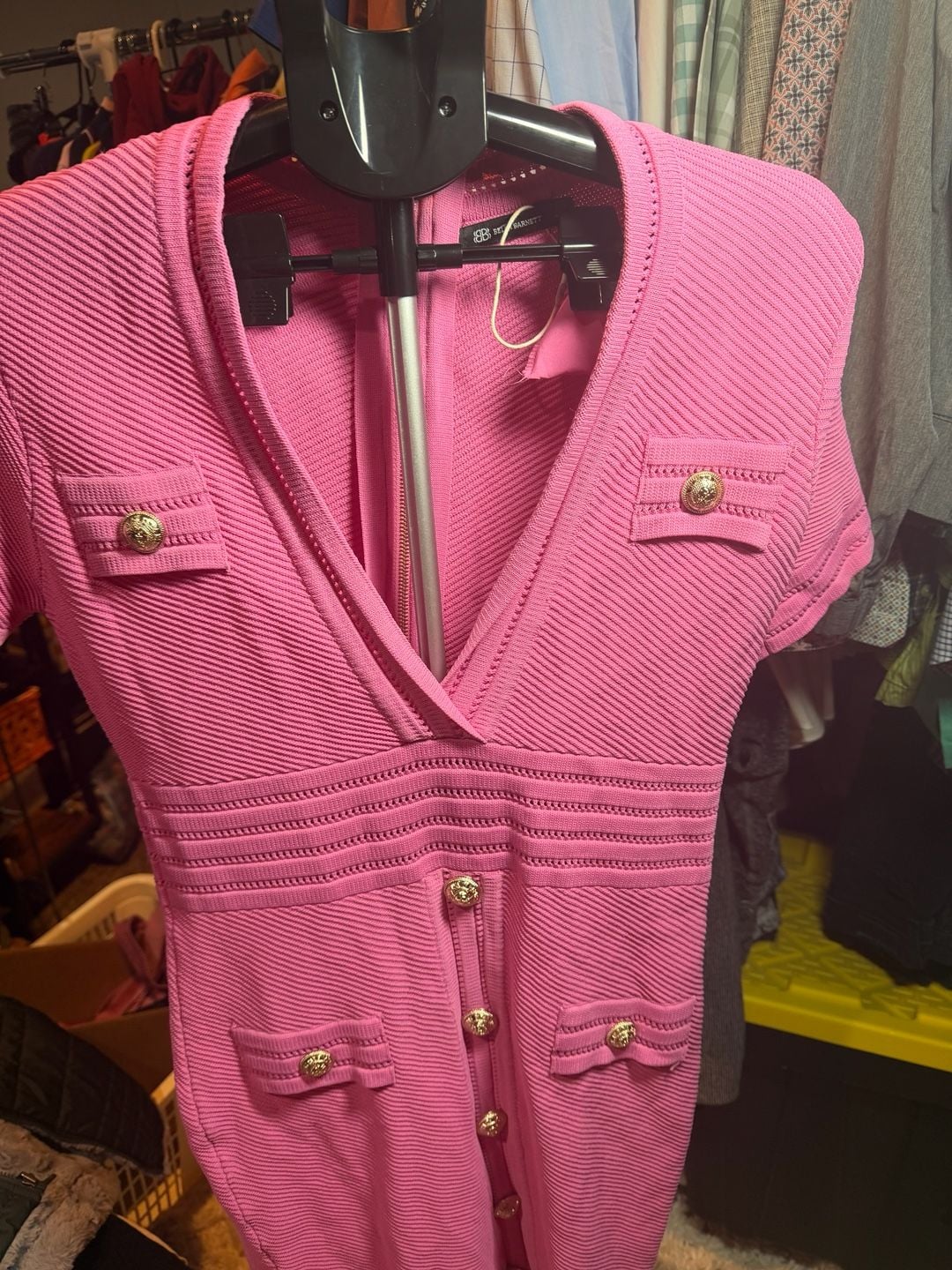 Bella Barnett Dress Size L Pink Knitted Short Sleeve Mini 2