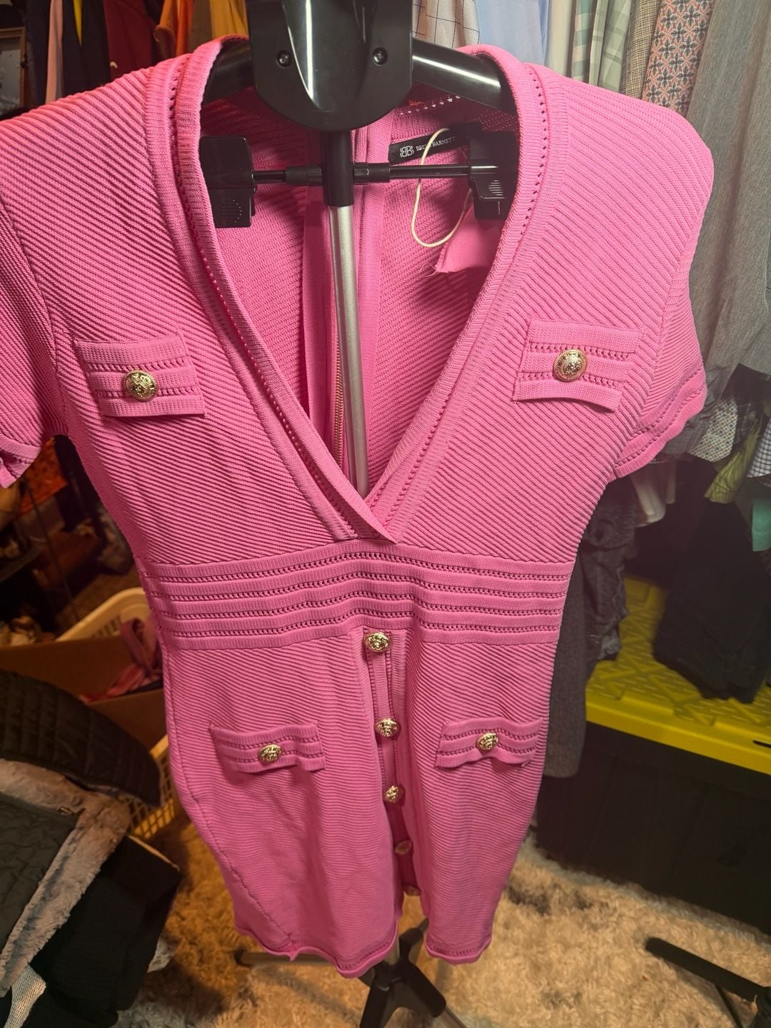 Bella Barnett Dress Size L Pink Knitted Short Sleeve Mini 3