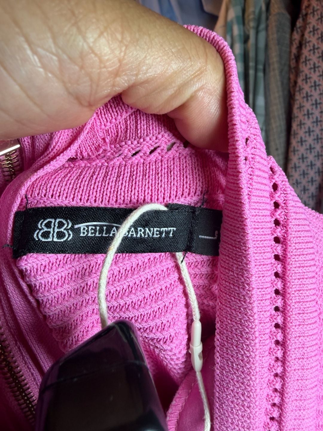 Bella Barnett Dress Size L Pink Knitted Short Sleeve Mini 5