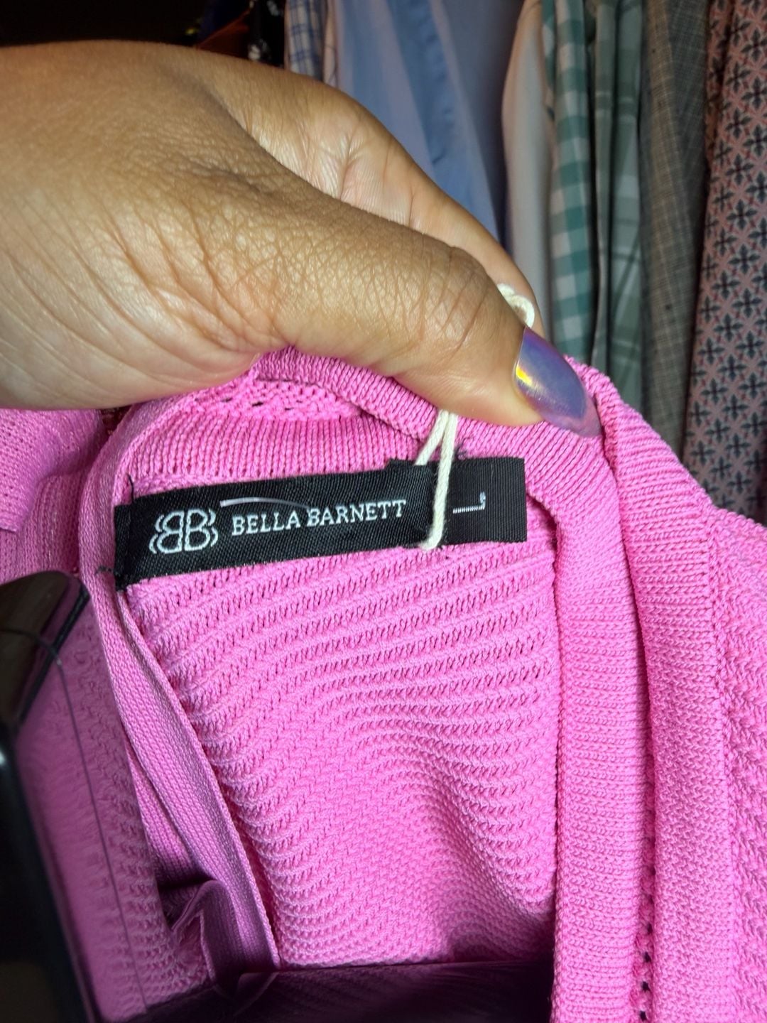 Bella Barnett Dress Size L Pink Knitted Short Sleeve Mini 6