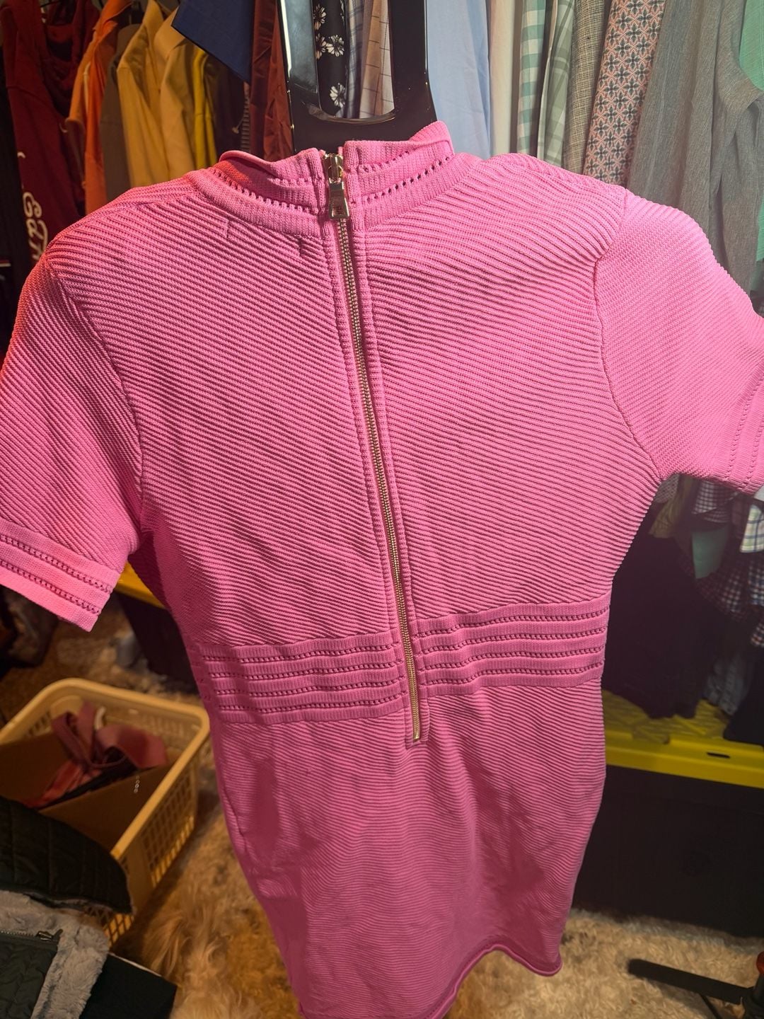 Bella Barnett Dress Size L Pink Knitted Short Sleeve Mini 7