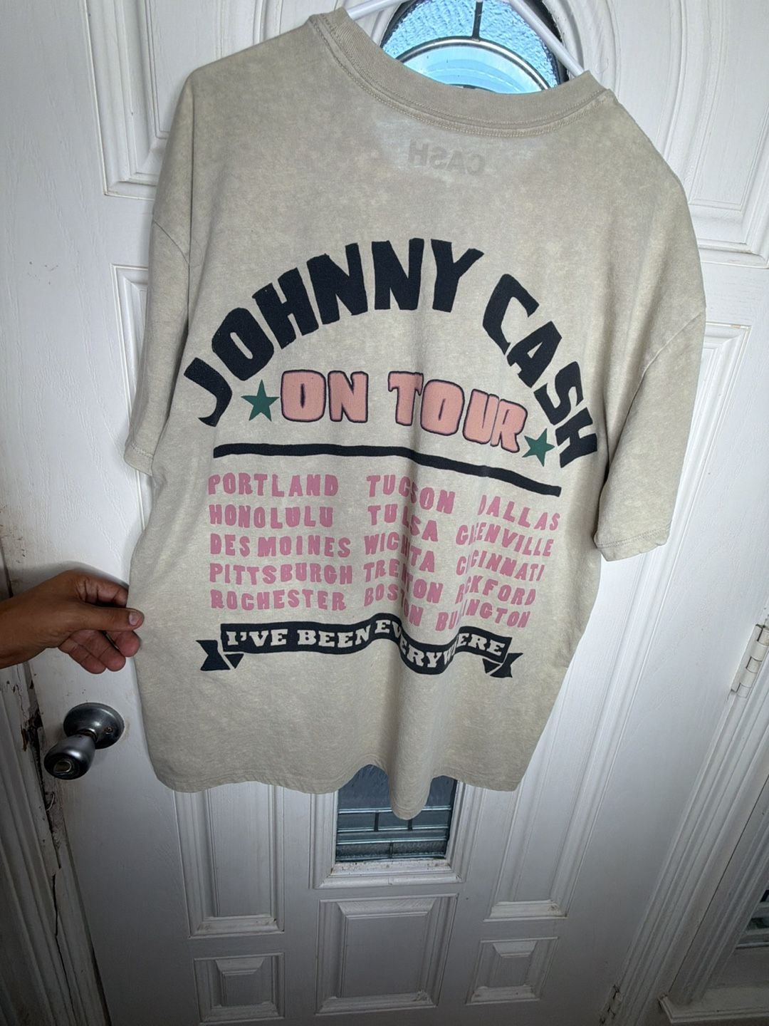Johnny Cash On Tour Graphic T-Shirt Size L Beige Eagle Tour Cities Tee 6