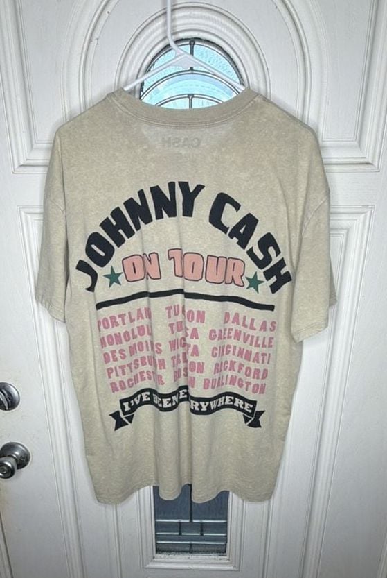 Johnny Cash On Tour Graphic T-Shirt Size L Beige Eagle Tour Cities Tee 5