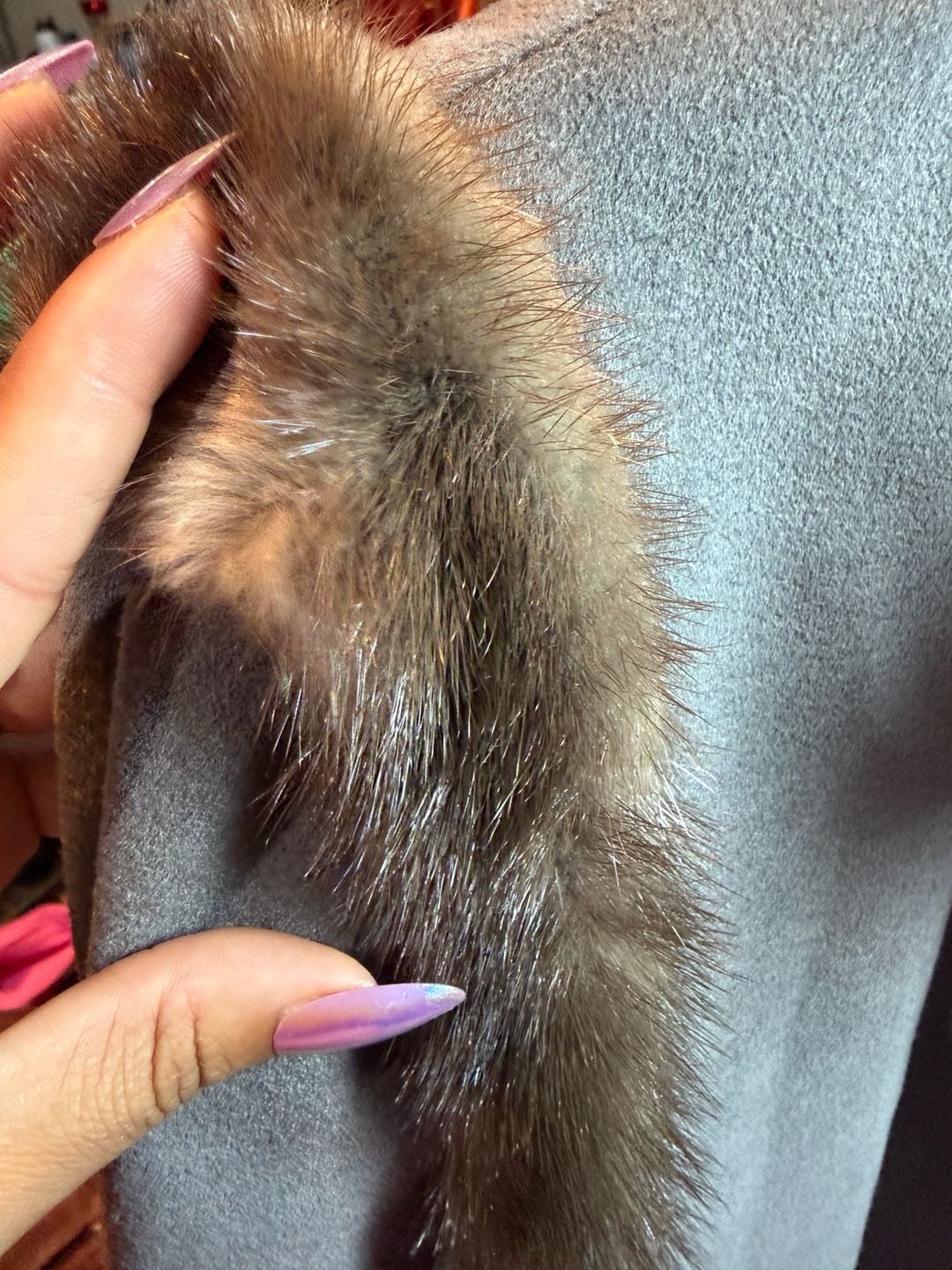Fur Trim Trench Coat Size 9G Grey long coat 7