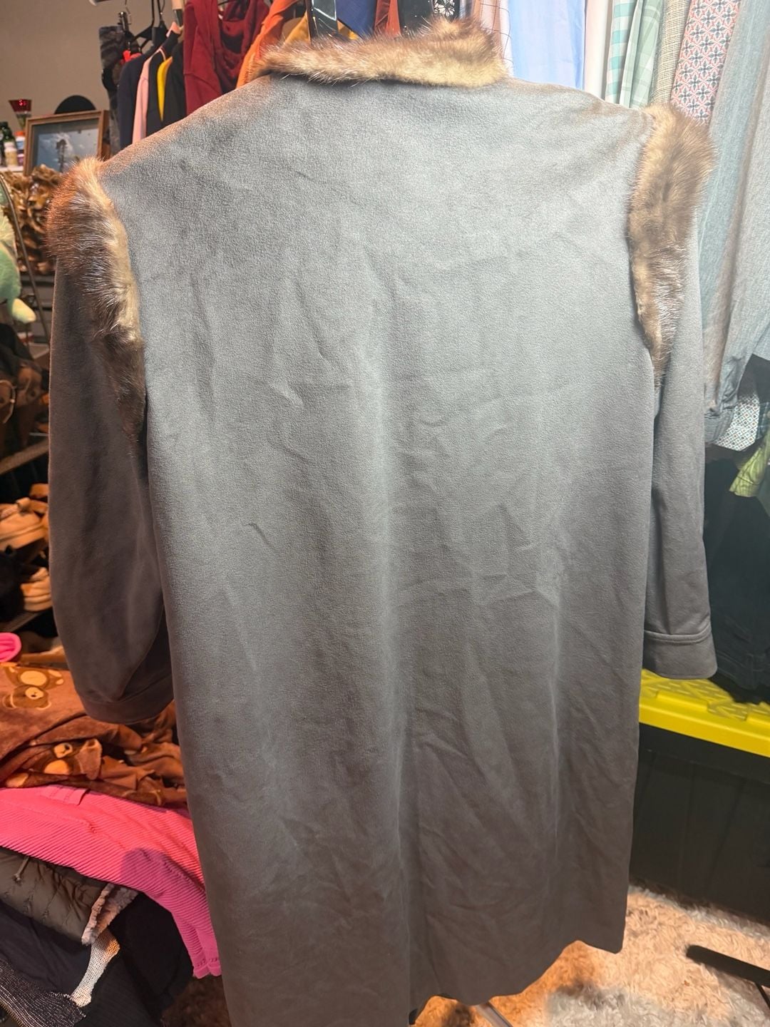Fur Trim Trench Coat Size 9G Grey long coat 8