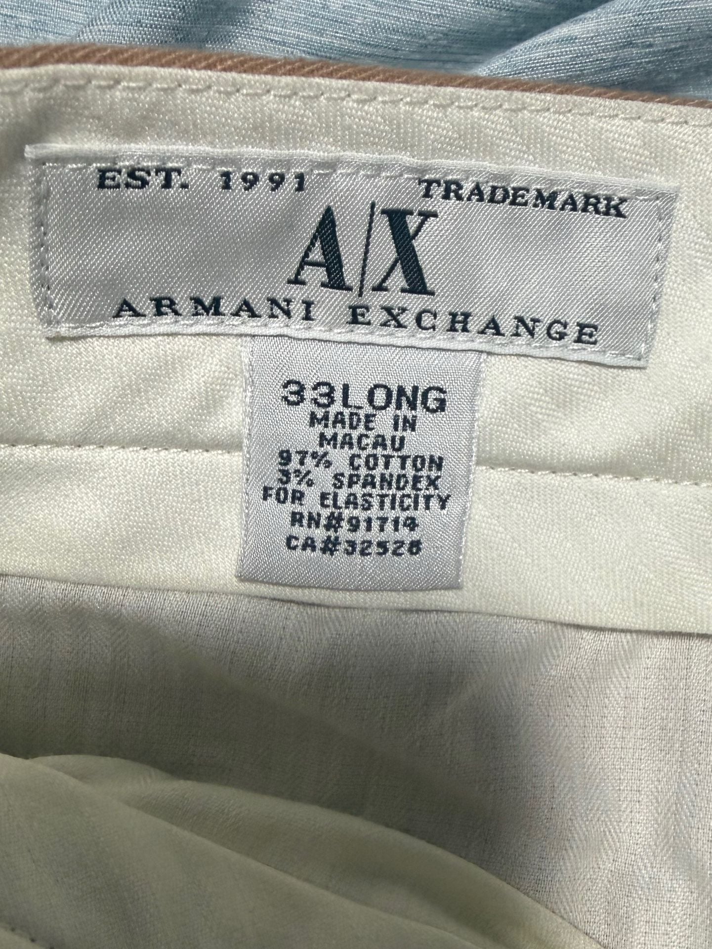 Armani Exchange Pants Size 33 Long Brown Cotton Blend Trouser 2
