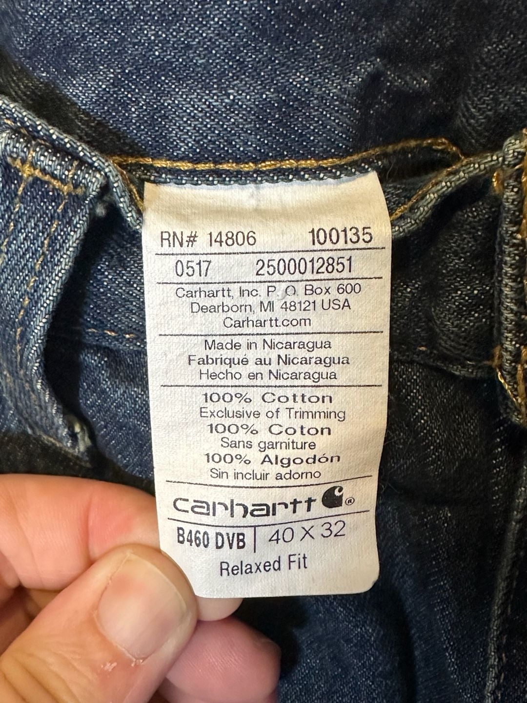 Carhartt B460 DVB Relaxed Fit Straight Leg Jeans Size 40x32 Dark Wash Denim 7