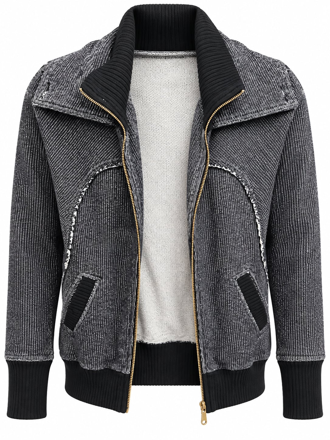 Free People Full Zip Jacket Size M/M Black Gray Tweed 2