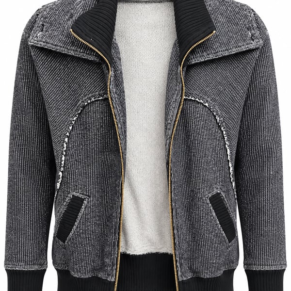 Free People Full Zip Jacket Size M/M Black Gray Tweed