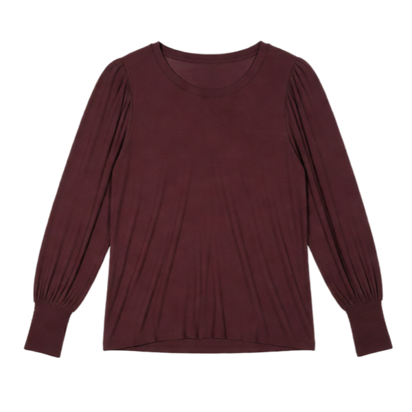 Nation LTD Smocked Pima Cotton Cuff Top Burgundy Slub Knit Size L, EUC