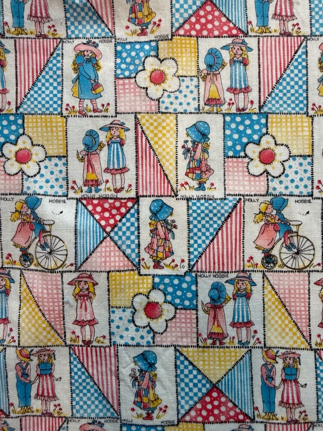 American Greetings Vintage Holly Hobbie Quilt Patchwork Cotton Fabric 43 W X 55 L 1