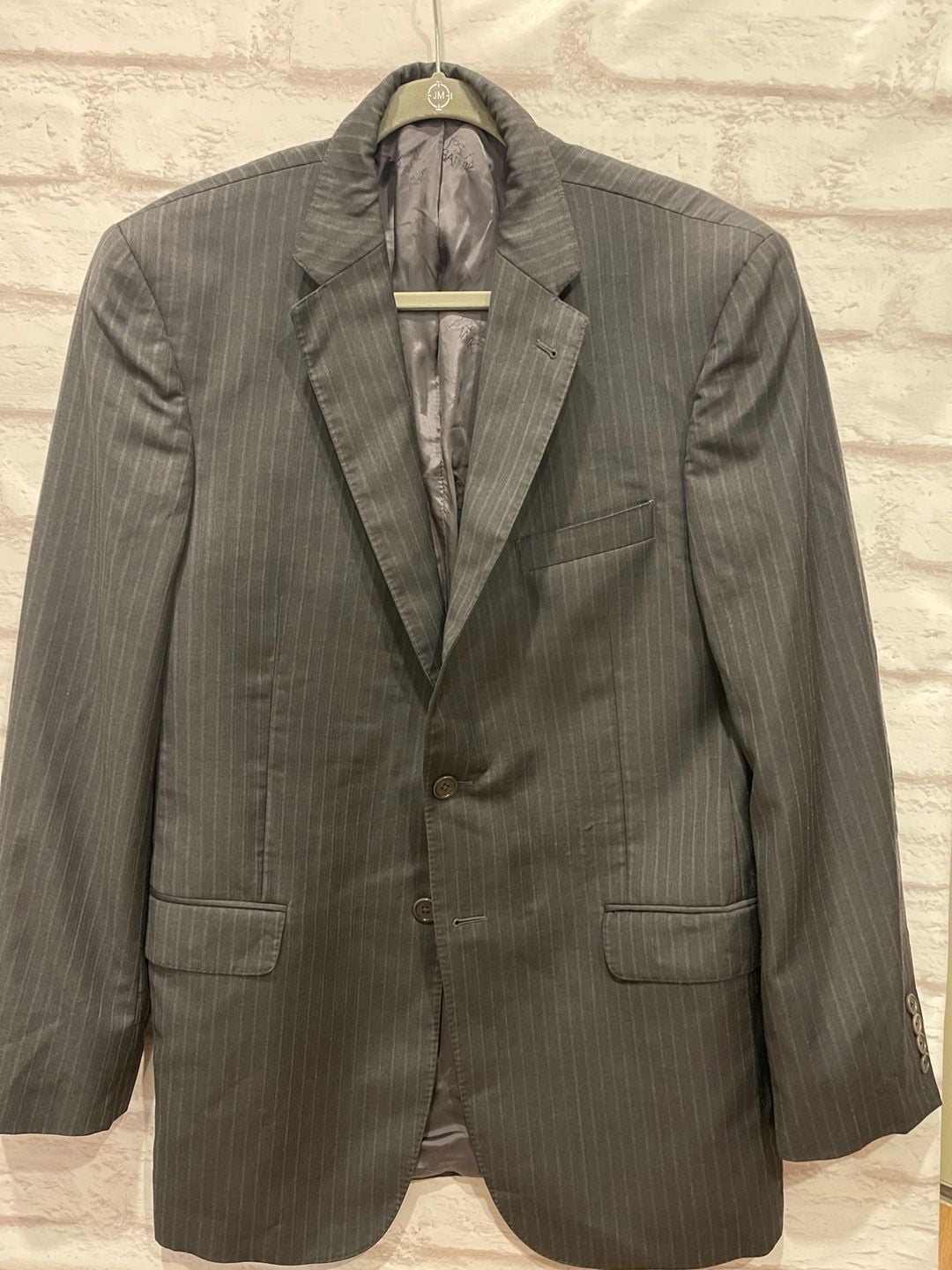Jos A Bank Men’s 46R Charcoal Gray Pinstripe Wool 2-Button Blazer Jacket 2