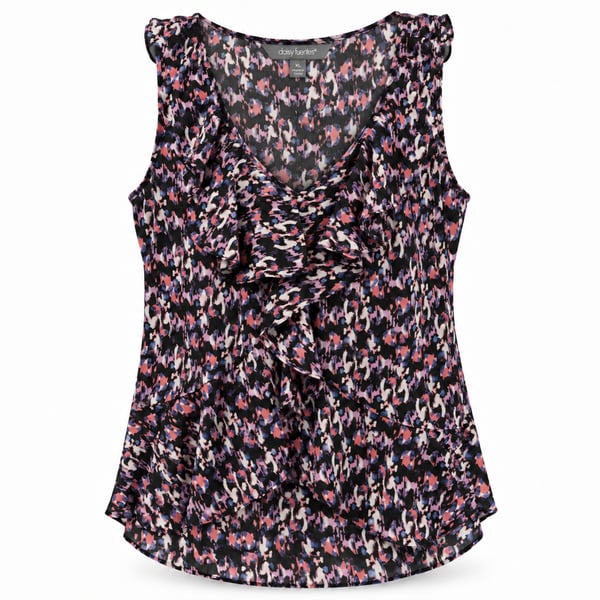 daisy fuentes Ruffled V-Neck Tank Top Size XL Multicolor Chiffon Abstract