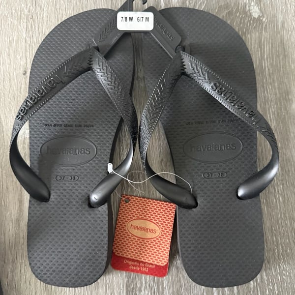 Havaianas Top Logo Pop Up Flip Flops Size 7/8 W 6/7 M Black Thong Sandals New