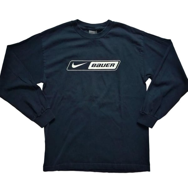 Nike Bauer Long Sleeve T-Shirt Size Medium Navy Vintage