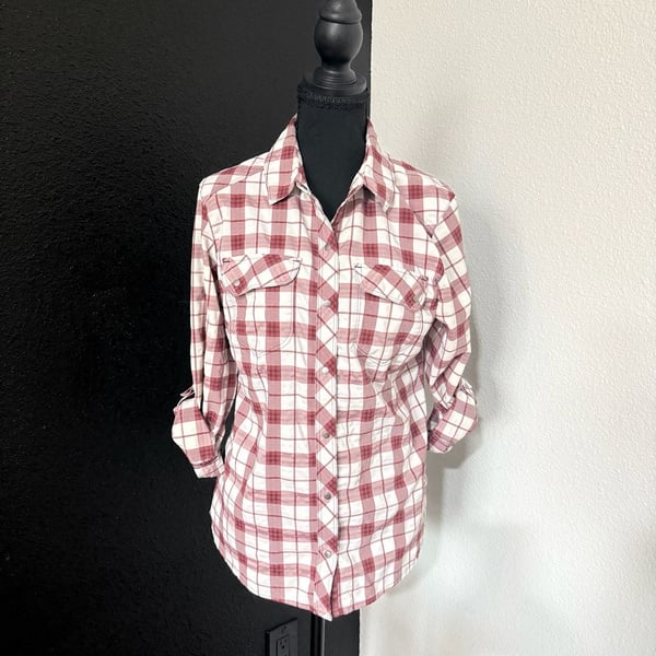 REI Plaid Button Down Shirt Size S Red White Long Sleeve