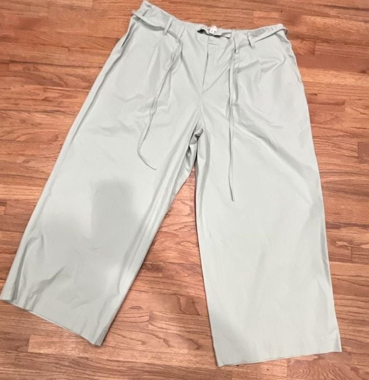 A New Day Pleated Wide Leg Pants Size 20 Sage Green Cropped 3