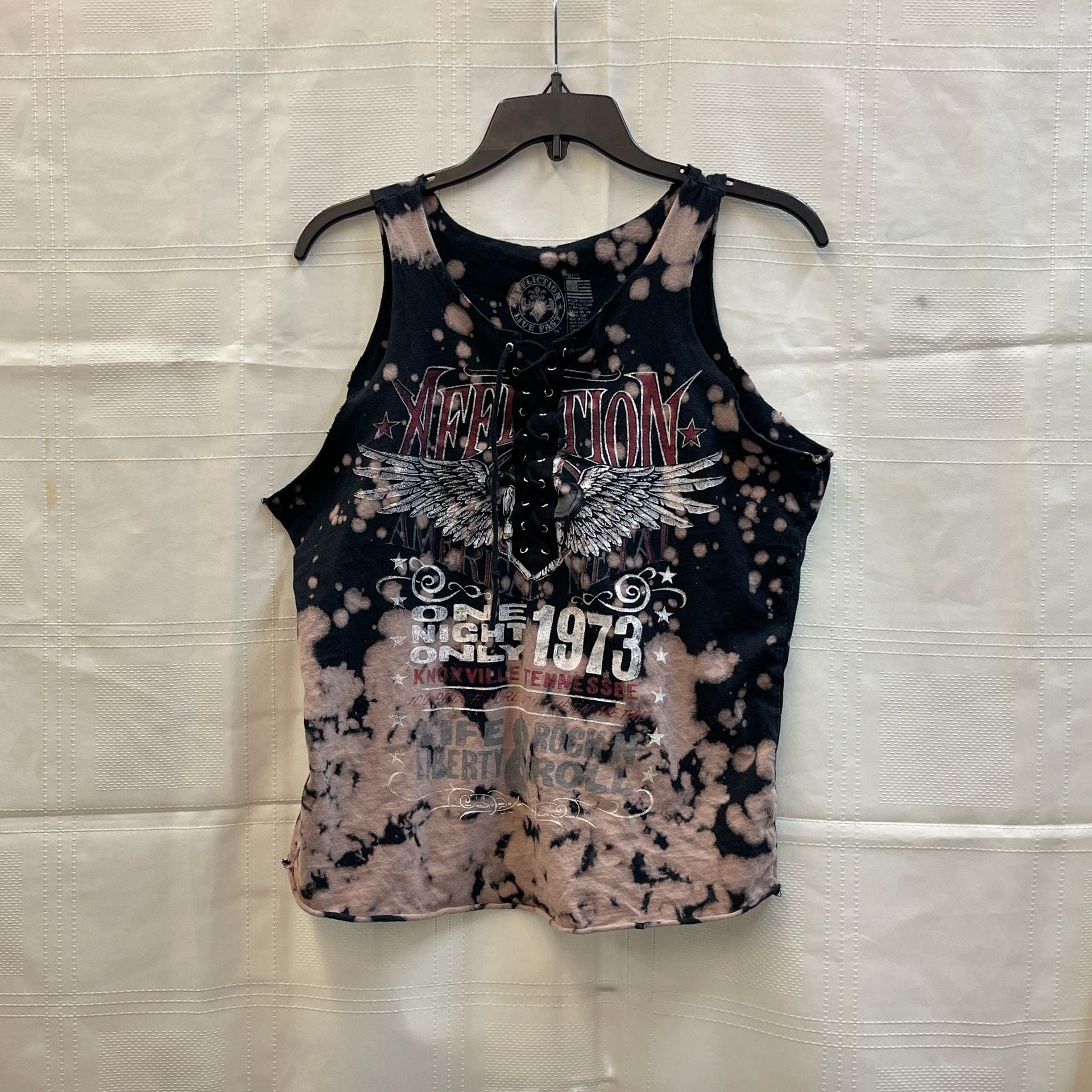 Y2K Affliction Tank Top Size Small Bleach Wash Graphic Lace Up Eagle Biker Cyber Grunge 2
