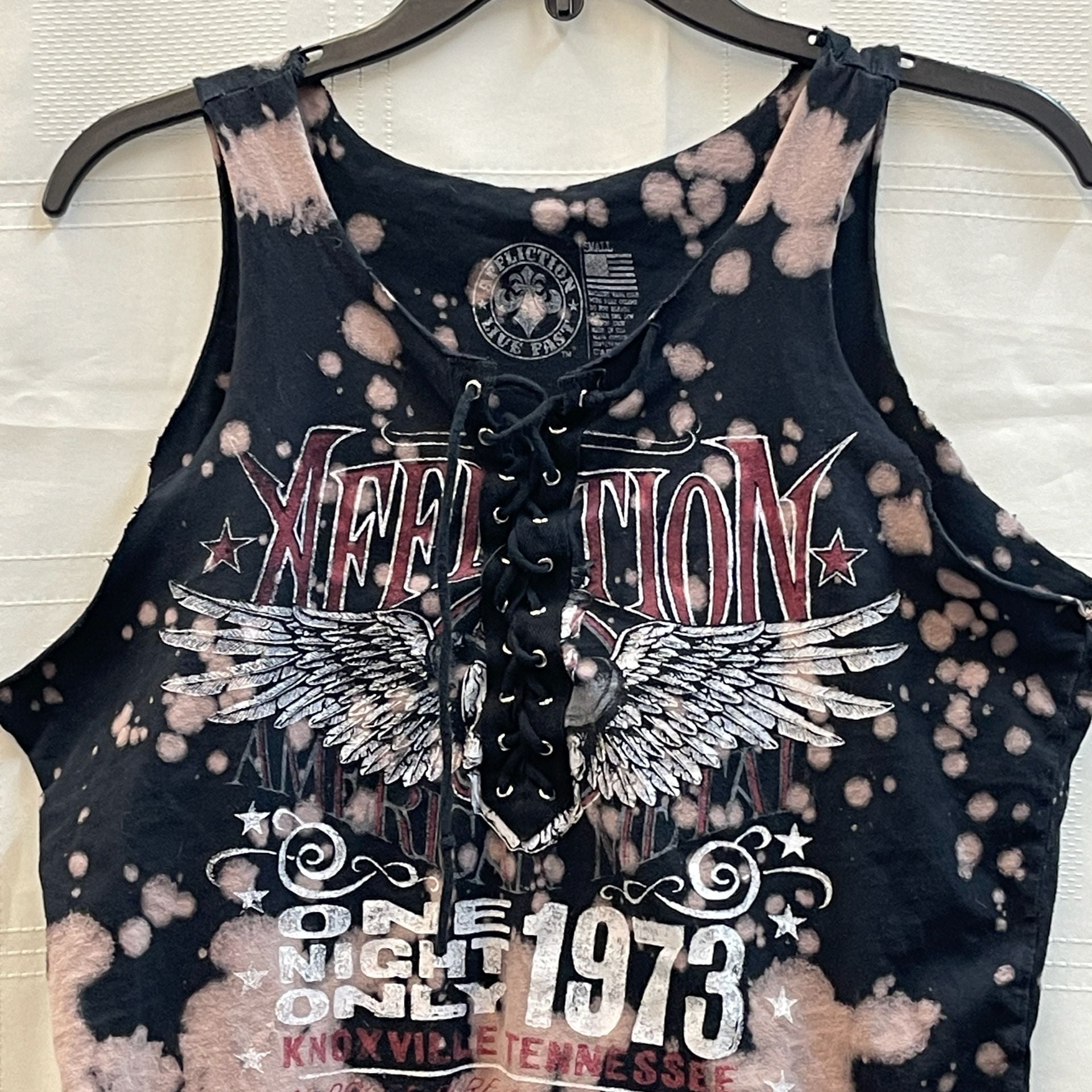 Y2K Affliction Tank Top Size Small Bleach Wash Graphic Lace Up Eagle Biker Cyber Grunge 3