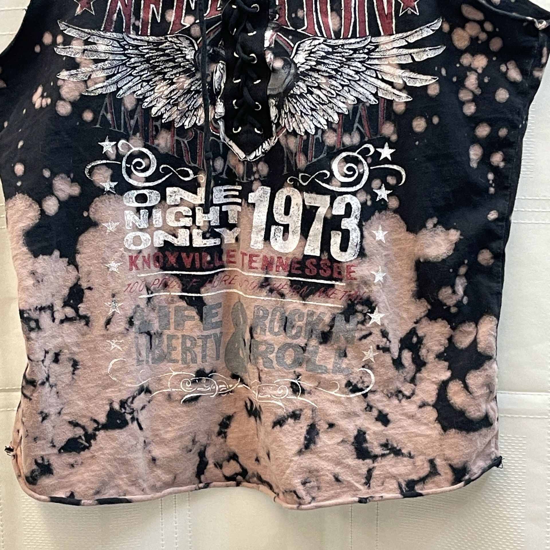 Y2K Affliction Tank Top Size Small Bleach Wash Graphic Lace Up Eagle Biker Cyber Grunge 4