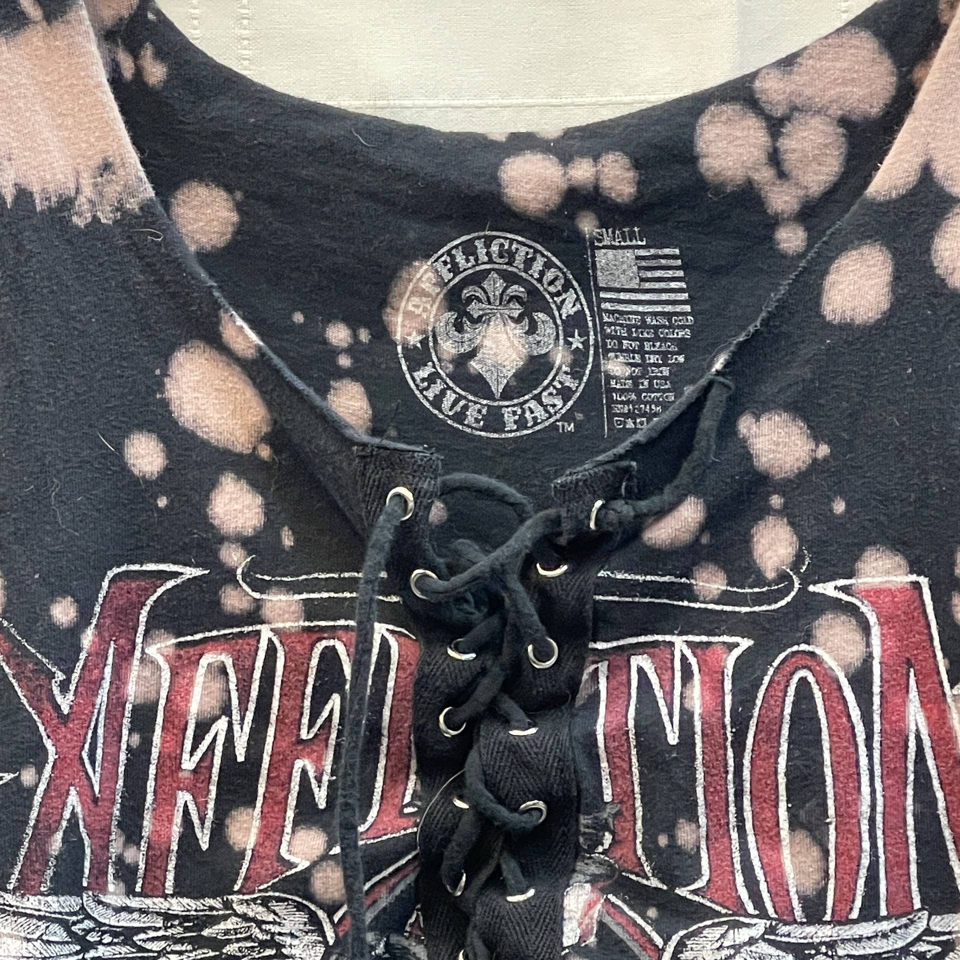 Y2K Affliction Tank Top Size Small Bleach Wash Graphic Lace Up Eagle Biker Cyber Grunge 5