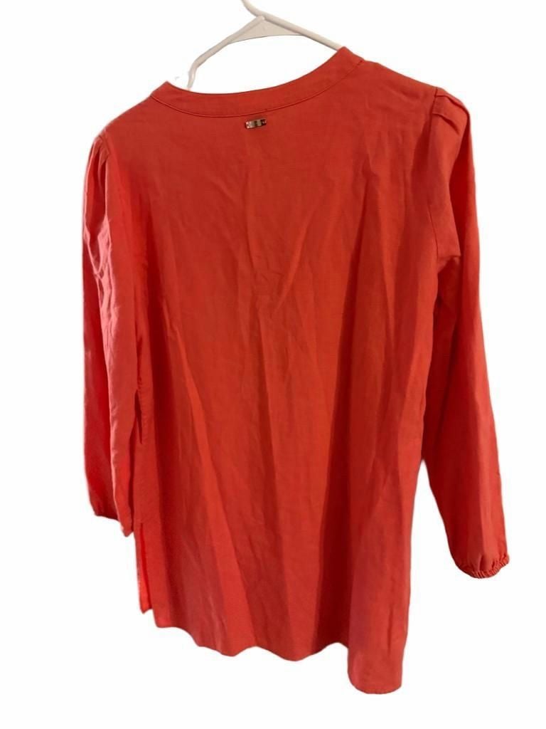 Anne Klein Tunic Size M Coral Linen Blend V-Neck 5