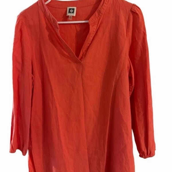 Anne Klein Tunic Size M Coral Linen Blend V-Neck