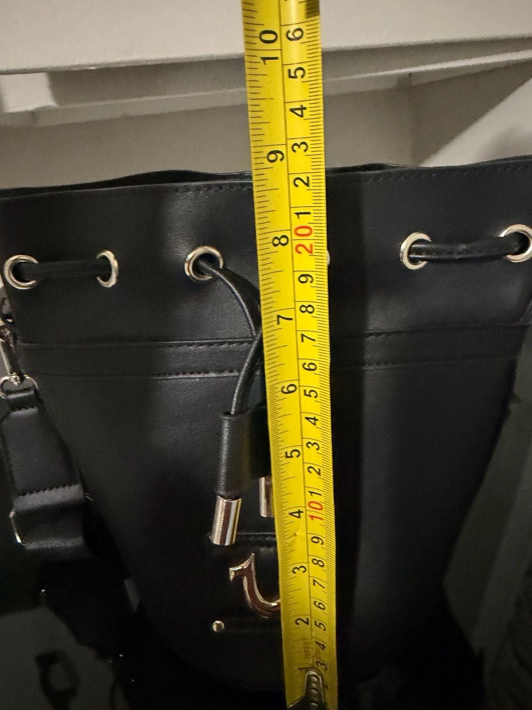 True Religion Black Faux Leather Bucket Bag Purse Crossbody 5