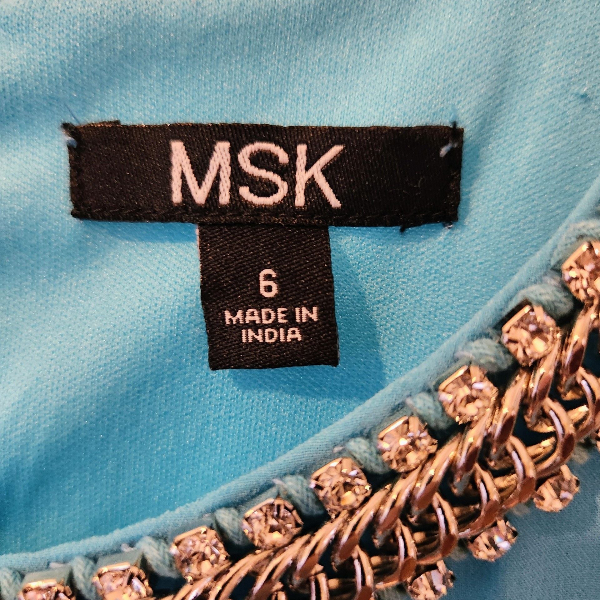 MSK Embellished Neckline Handkerchief Hem Dress Size 6 Turquoise Blue 3