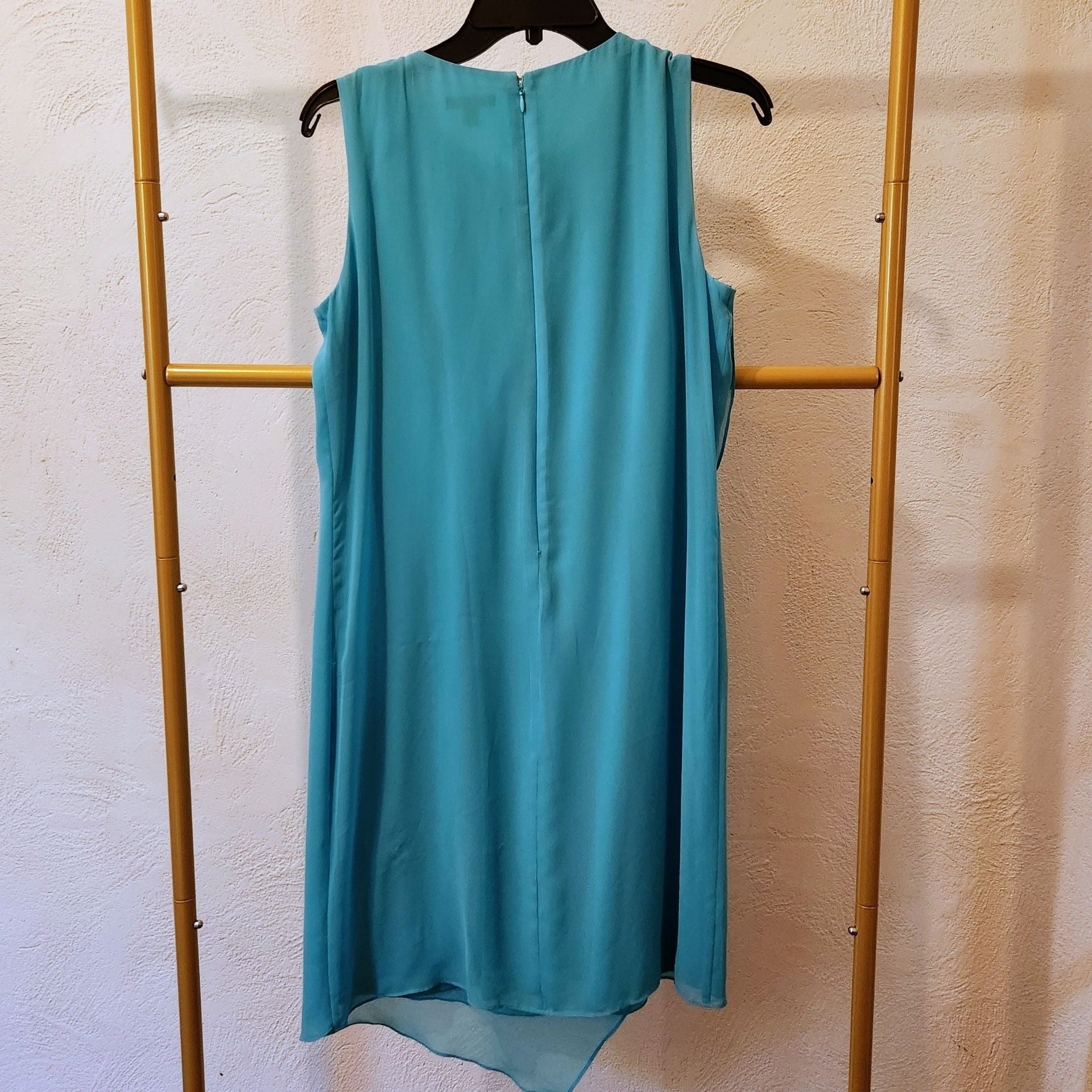 MSK Embellished Neckline Handkerchief Hem Dress Size 6 Turquoise Blue 4