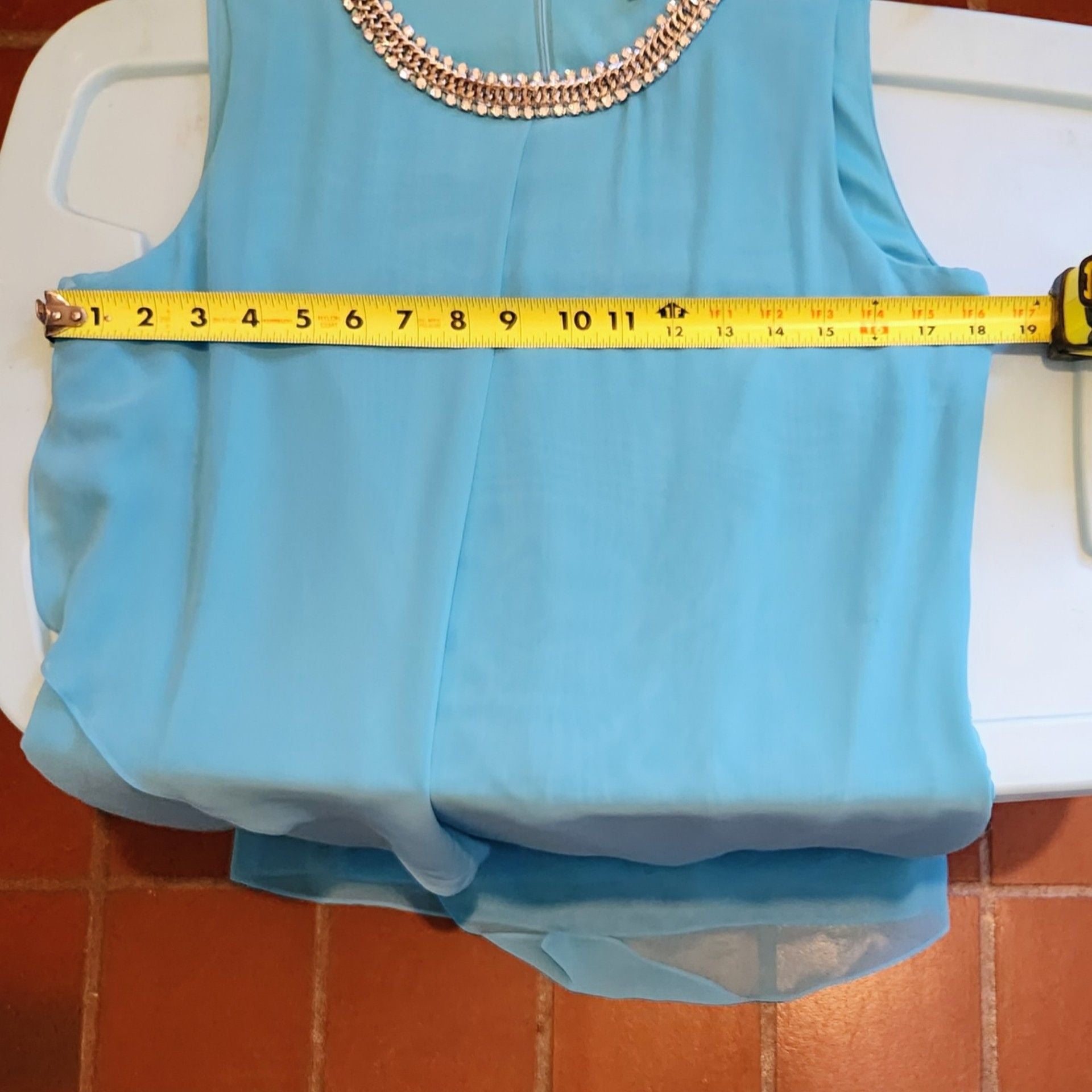 MSK Embellished Neckline Handkerchief Hem Dress Size 6 Turquoise Blue 6