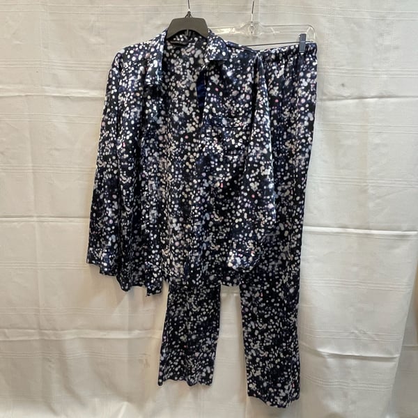 Vintage Retired Victoria's Secret Satin Notch Collar Pajama Set Size M Polka Dot Navy