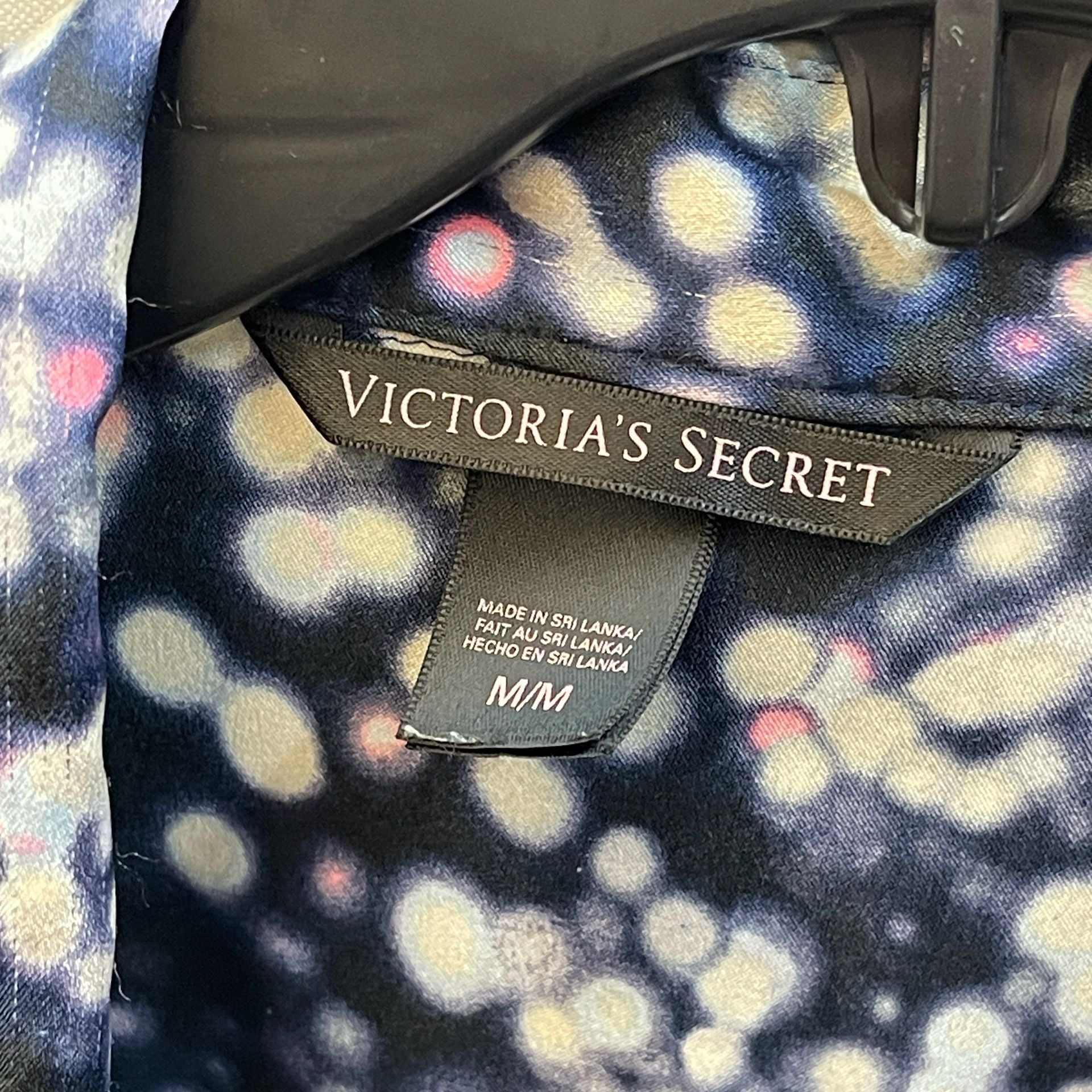 Vintage Retired Victoria's Secret Satin Notch Collar Pajama Set Size M Polka Dot Navy 5