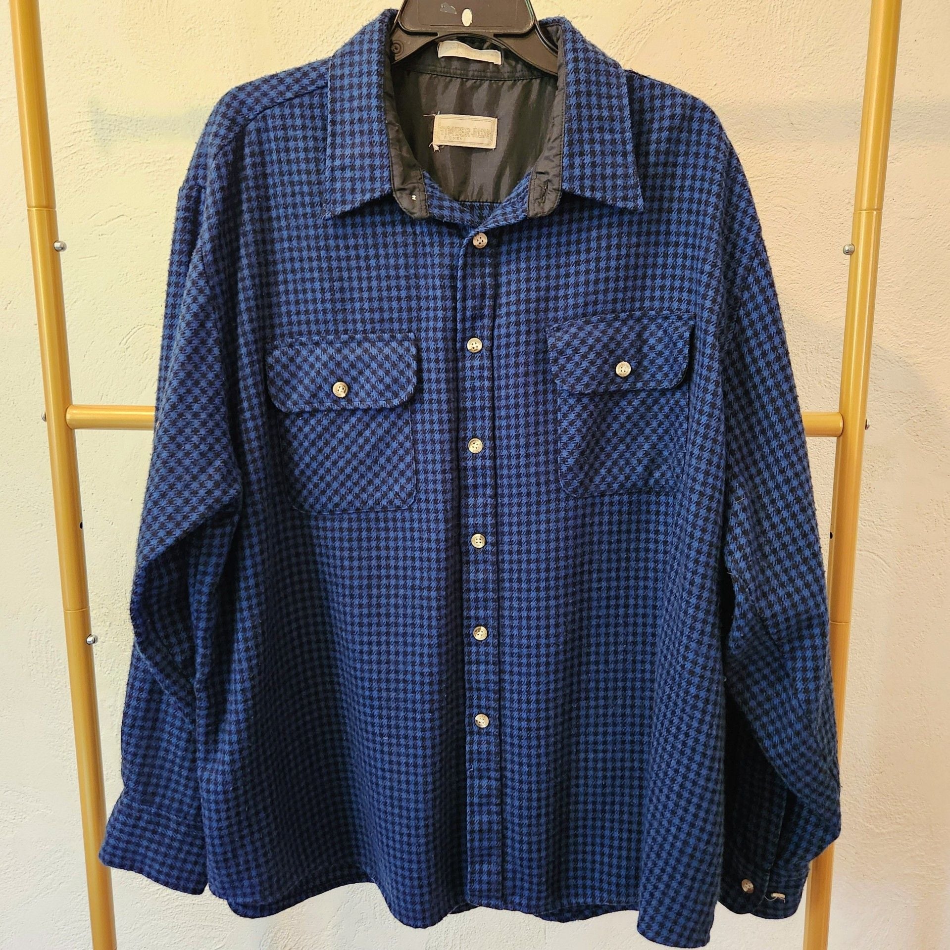 Timber Run Big Men Long Sleeve Button Down Shirt Blue Houndstooth Acrylic 2