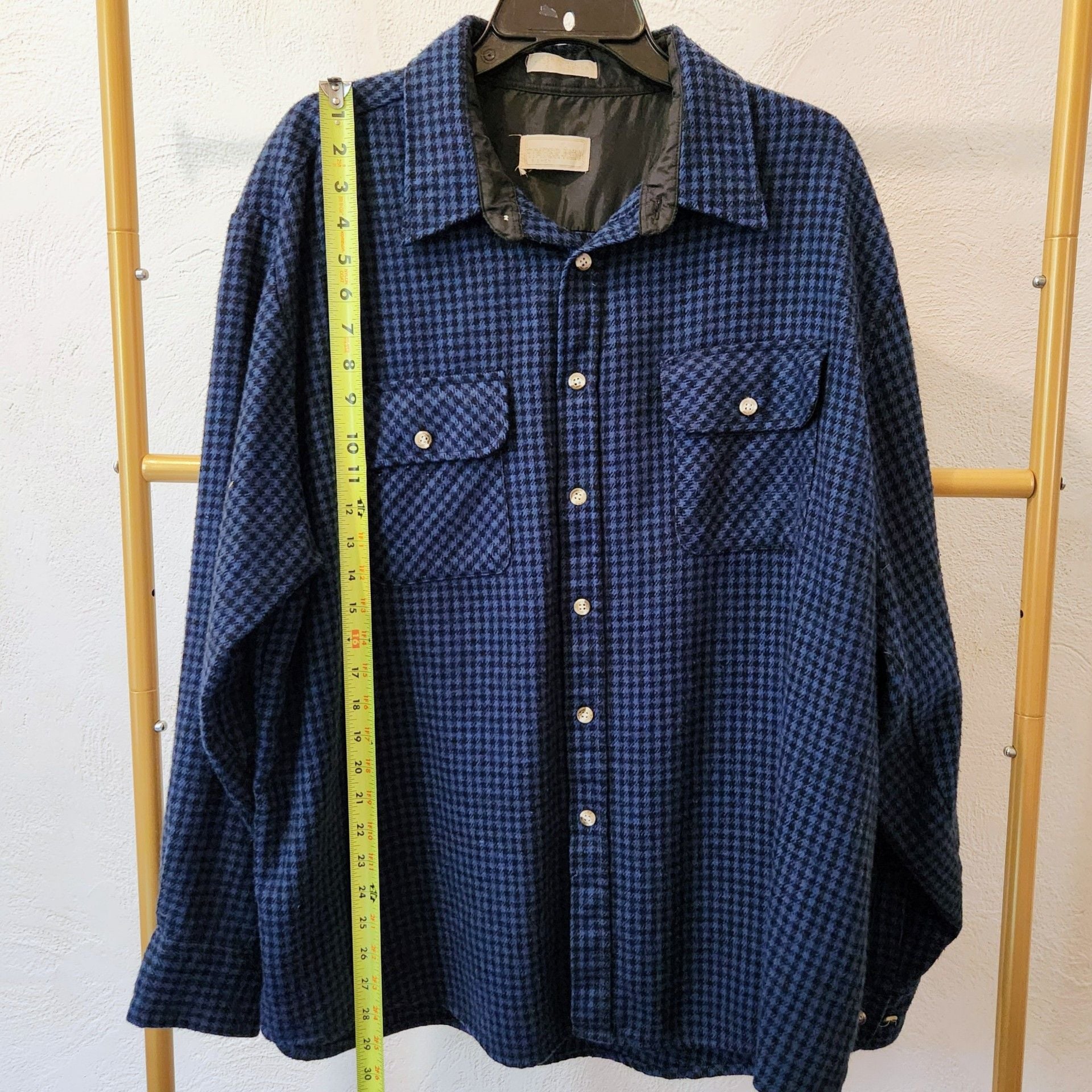 Timber Run Big Men Long Sleeve Button Down Shirt Blue Houndstooth Acrylic 6