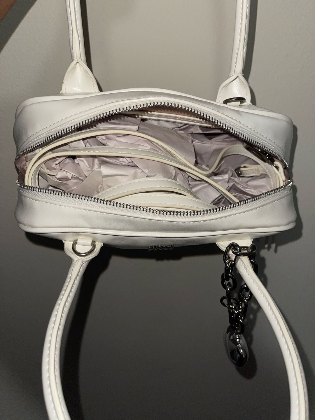 Madden NYC East West Bowler Bag White Heart Charm 4