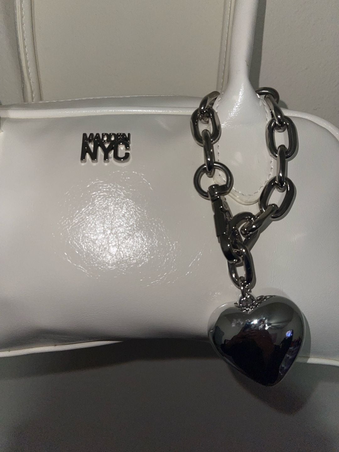 Madden NYC East West Bowler Bag White Heart Charm 6