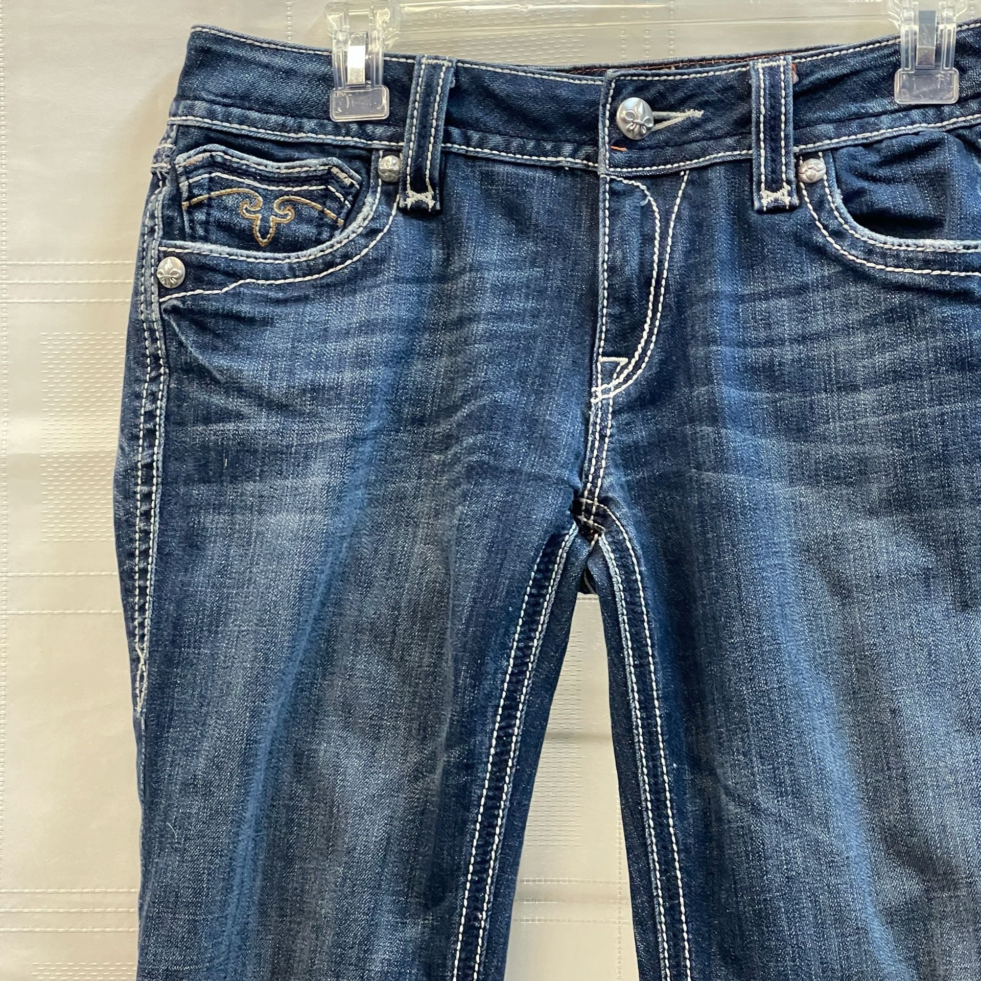 Rock Revival Jeans Dark Wash Denim Debbie Bootcut Size 31 Western Barn 00s Rhinestones 8