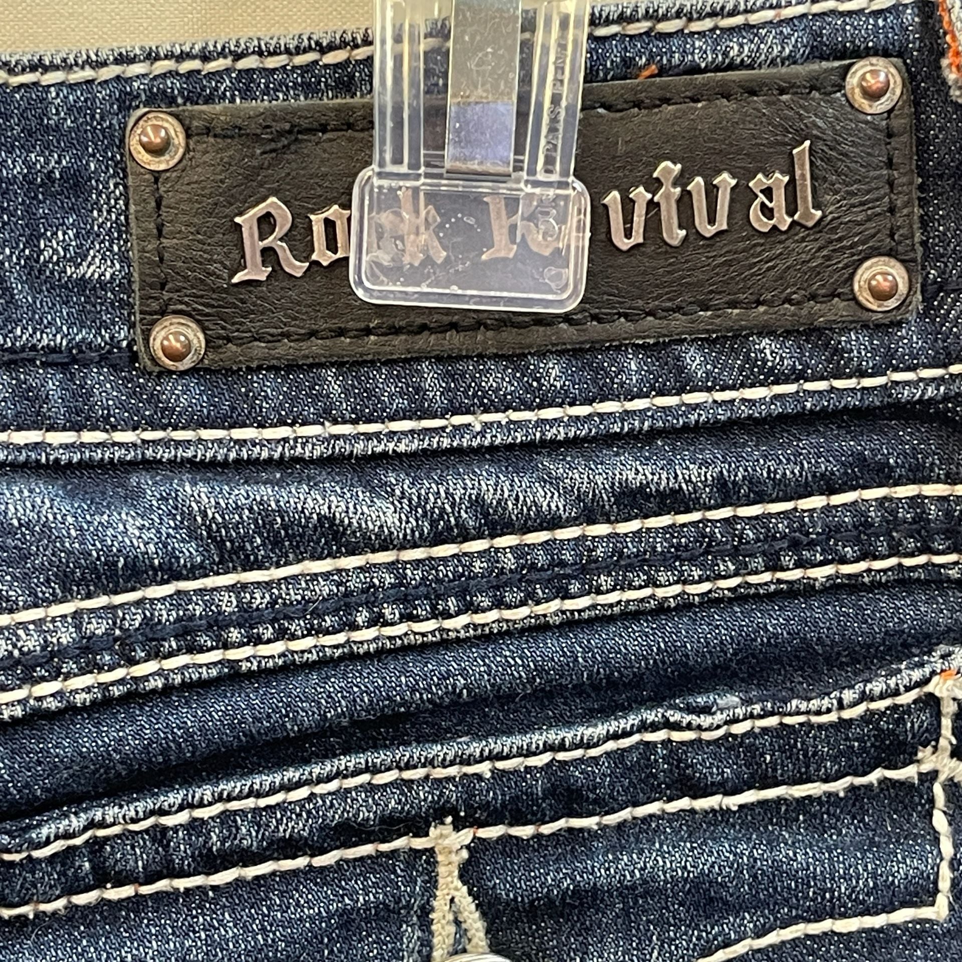 Rock Revival Jeans Dark Wash Denim Debbie Bootcut Size 31 Western Barn 00s Rhinestones 14