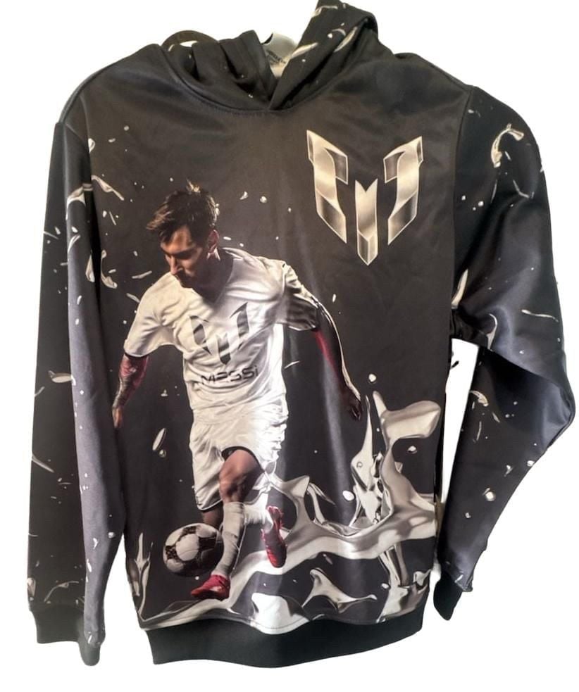 Messi Sublimated Hooded Sweatshirt Size XL 14/16 Black Soccer 1