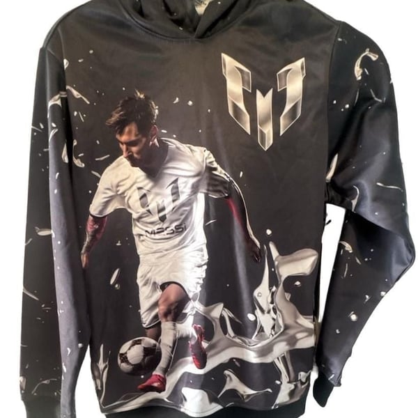Messi Sublimated Hooded Sweatshirt Size XL 14/16 Black Soccer