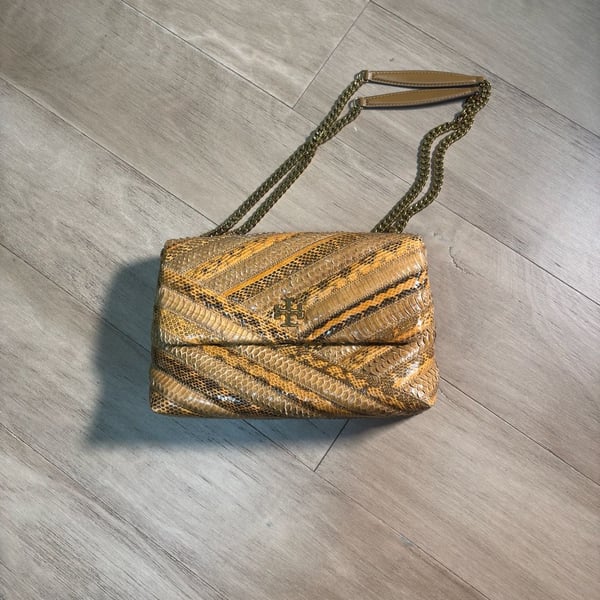 Tory Burch Kira Chevron Snake Shoulder Bag Caramel Corn