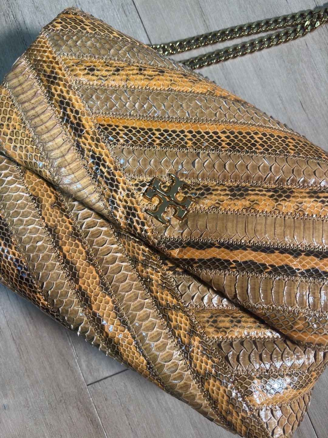 Tory Burch Kira Chevron Snake Shoulder Bag Caramel Corn 3