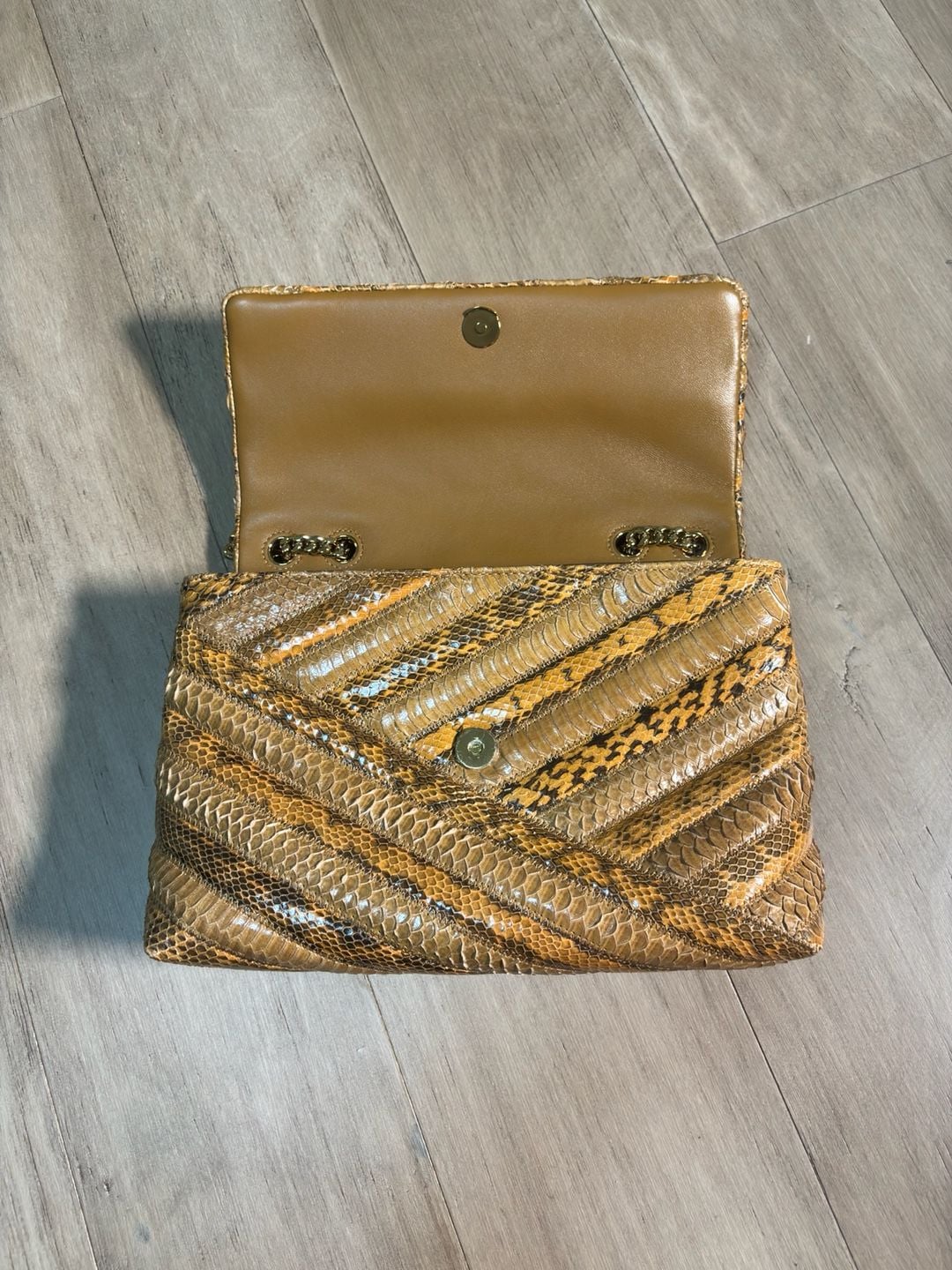 Tory Burch Kira Chevron Snake Shoulder Bag Caramel Corn 6