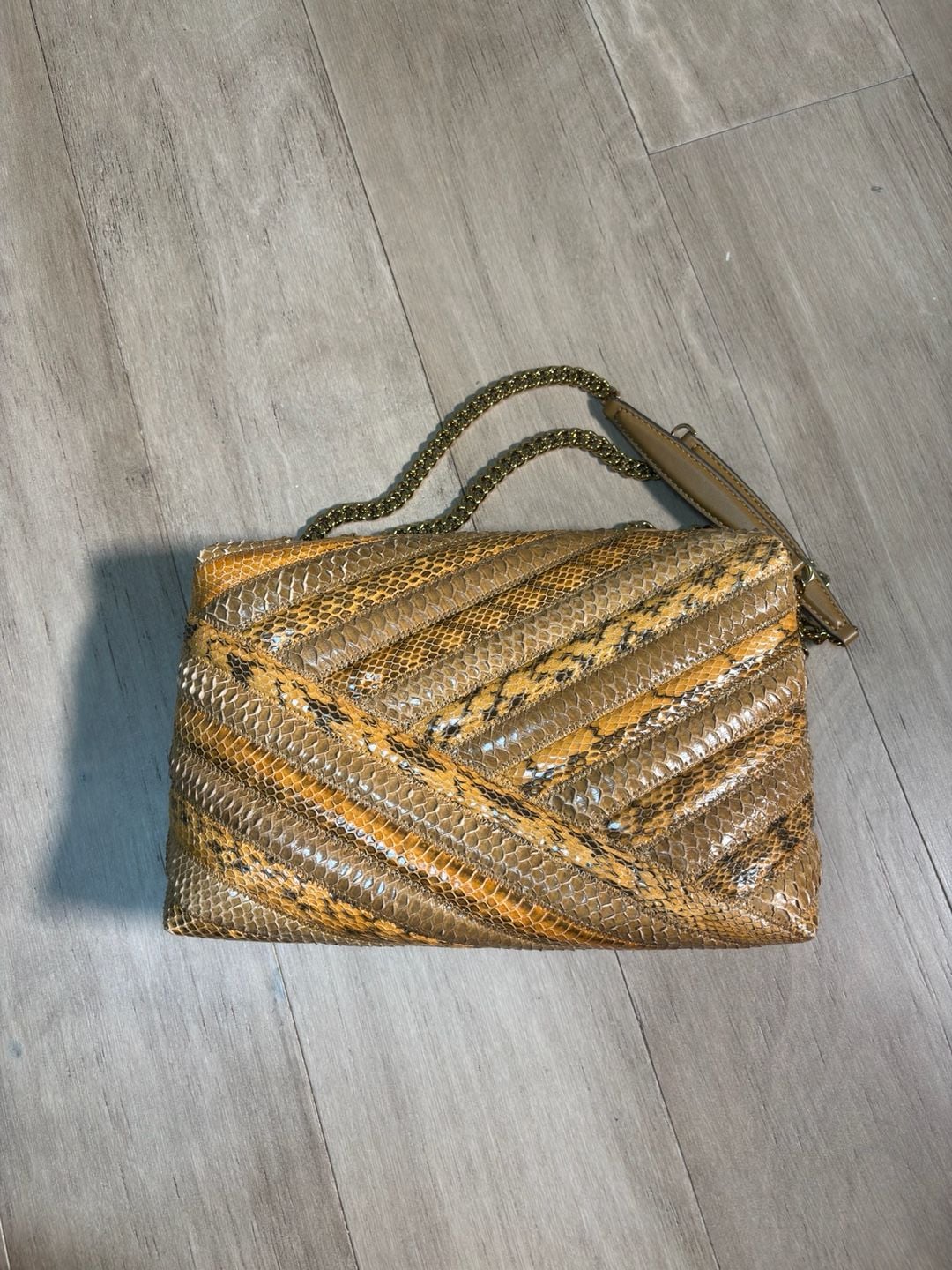 Tory Burch Kira Chevron Snake Shoulder Bag Caramel Corn 7