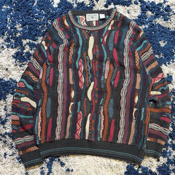 Idea Uomo Vintage 3D Textured Knit Sweater Size XL Multicolor