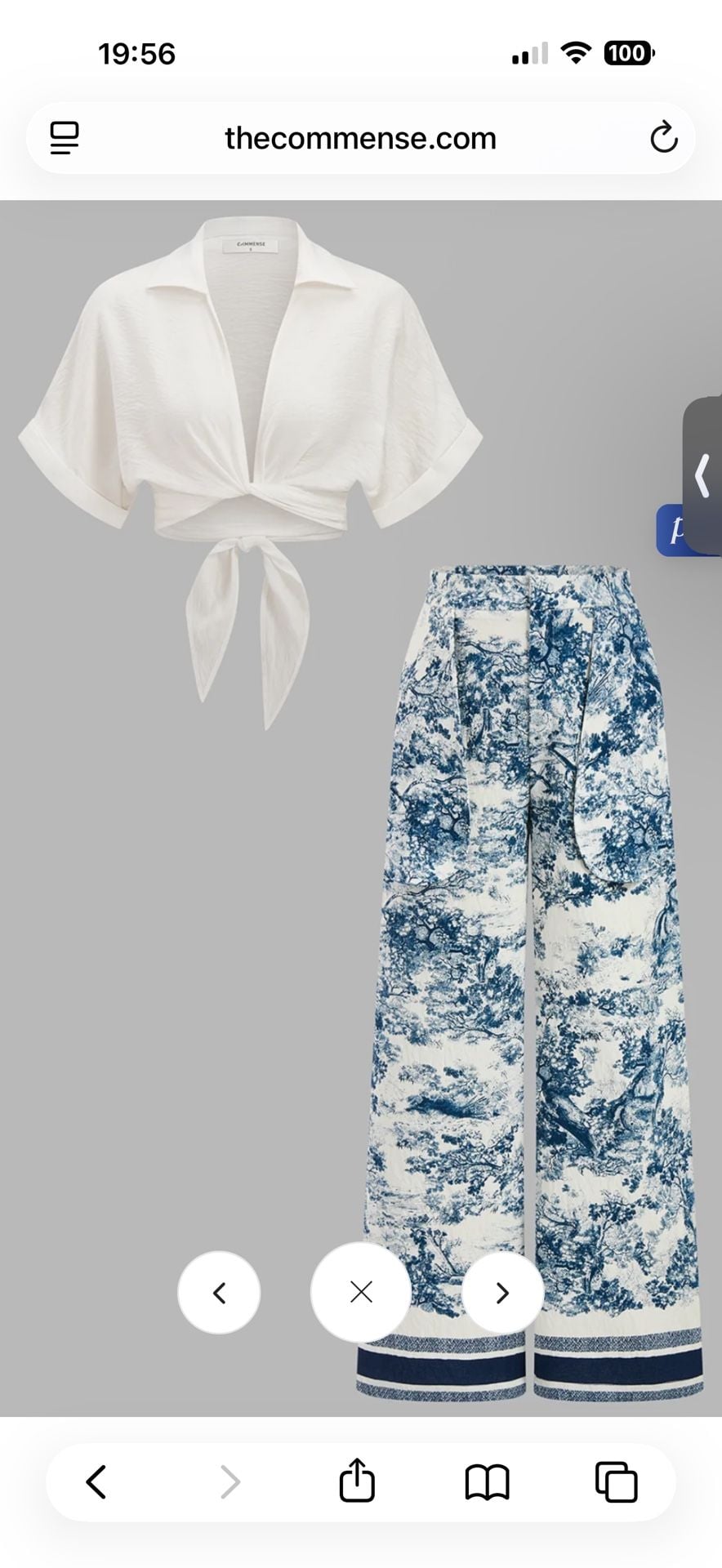 Commense Twisted Crop Top & Toile Print Pants Set Size S 1