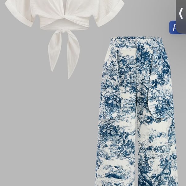 Commense Twisted Crop Top & Toile Print Pants Set Size S