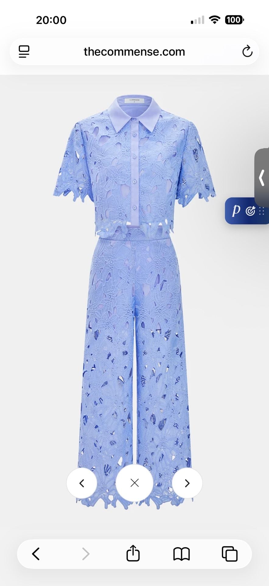 Commense Cutout Lace Short Sleeve Top & Pants Set Blue 1