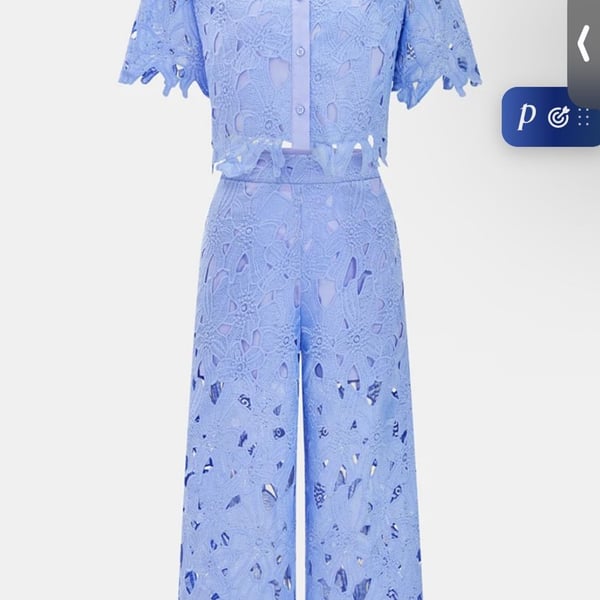 Commense Cutout Lace Short Sleeve Top & Pants Set Blue